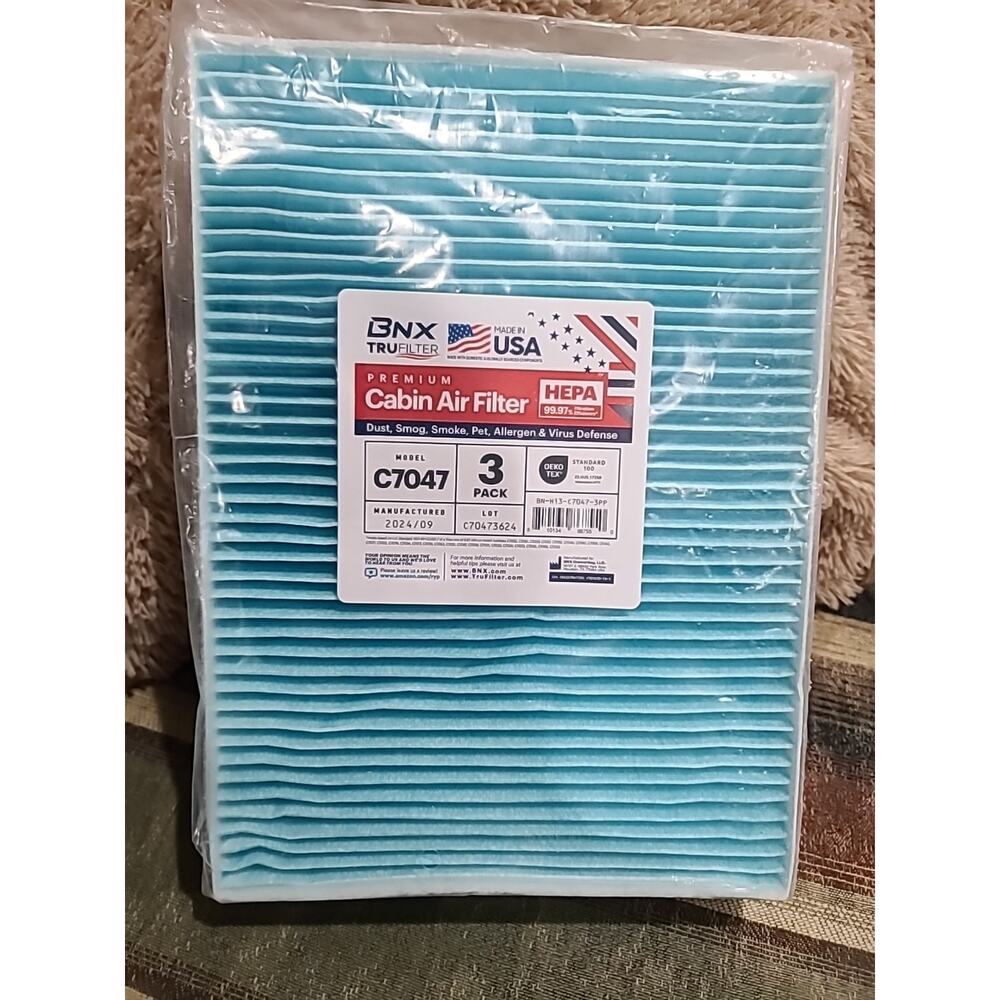 BNX TruFilter C7047 Cabin Air Filter, HEPA 99.97%, 3 Pack